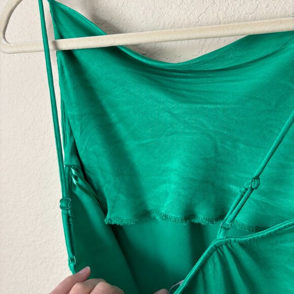 Zara Kelly Green Satin Draped Front Cropped Blouse Top - Picture 5 of 6
